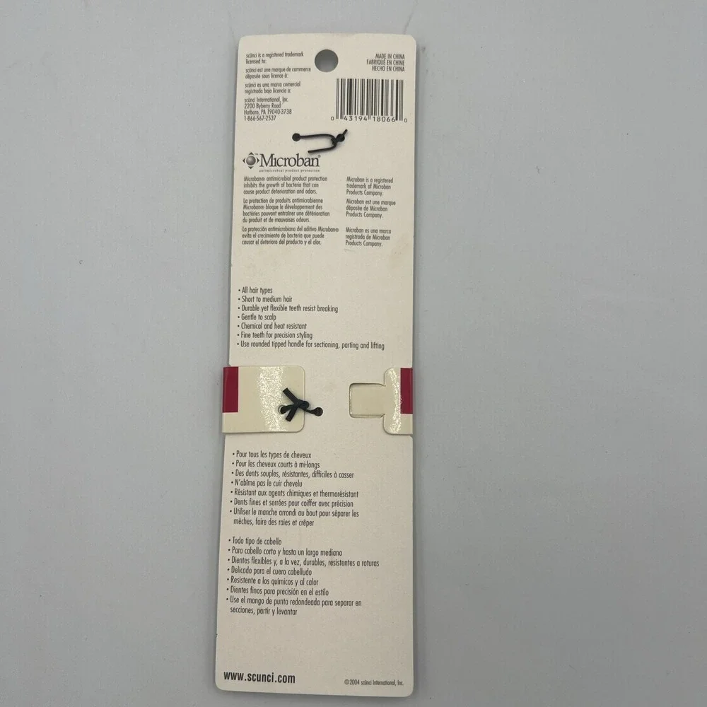 New Scunci Style Lift & Tease Comb Microban Protection All Hair 2004 18066-Y